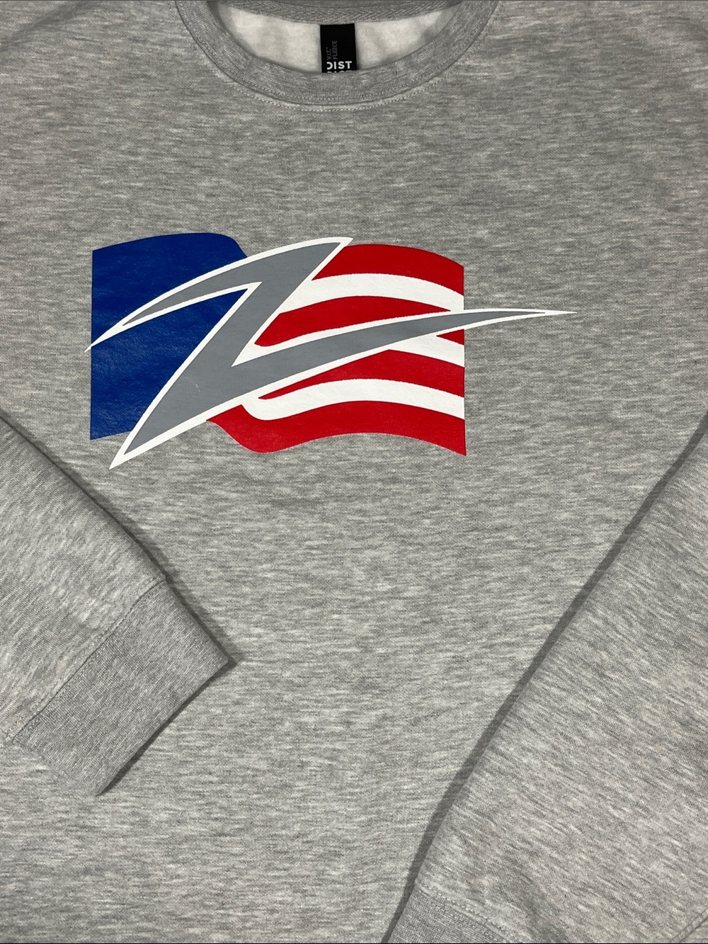 District VIT Fleece Gray Patriotic Crewneck Sweatshirt Adult Large